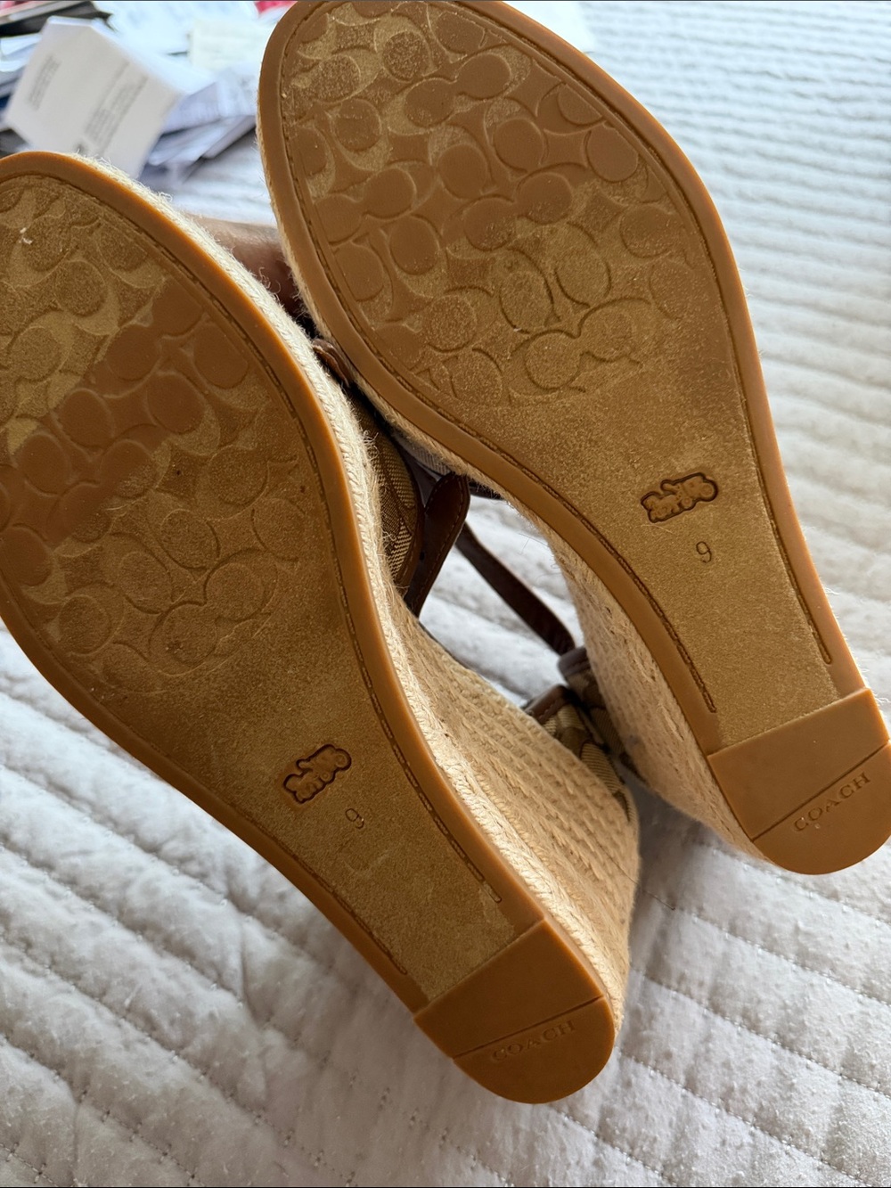 Coach Tan Signature Canvas Espadrille Wedges with Ankle Strap - Picture 2 of 5